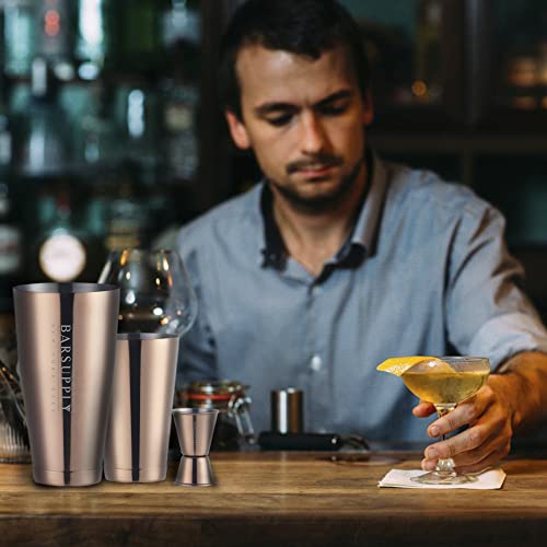 Professional Boston Cocktail Shaker Set | 4-Piece Bar Set | Stainless Steel 304 | 28Oz/18Oz Weighted Shaker Tins | Hawthorne Strainer | Double Sided Jigger | Recipe Booklet | Bartender Kit (Copper) #TOP2