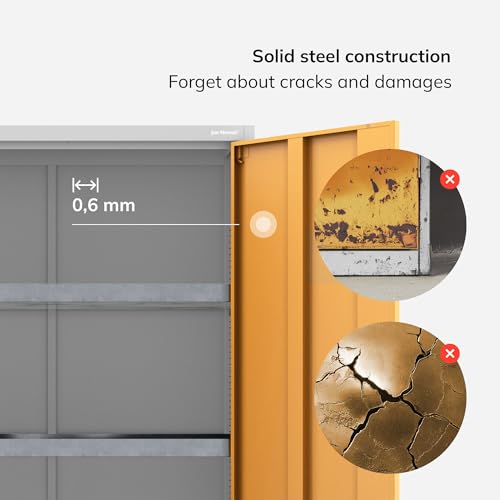 Jan Nowak Stahlschrank für Chemikalien 90 x 185 x 40 cm | Abschließbar, Belüftungslöcher | 4 Regalböden mit Auffangwannen | Chemikalienbeständig, Korrosionsbeständig | Maria | Grau-Gelb