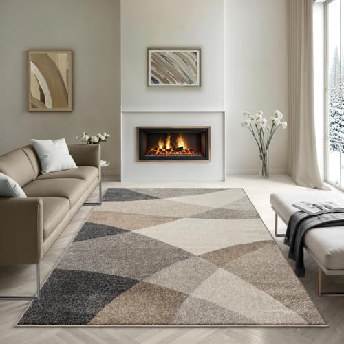 the carpet - Pearl - Tapis à Poils Courts et denses - Moderne - pour Salon et Chambre à Coucher - Découpe des Contours - Motif géométrique - Motif ondulé...