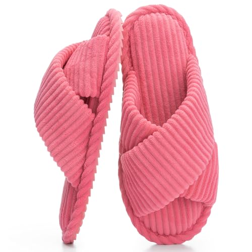 Image of GOEWY Slippers for Women Memory Foam House Bedroom Corduroy Crossbands Open Toe Slides Sandals Shoes Comfy Trendy Gift for womens Anti-Skid sole
