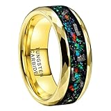 TUTISS Anillos de tungsteno facetados de 8 mm de plata/negro/oro para hombres y mujeres, con incrustaciones de ópalo galaxia de meteorito auténtico, anillos de compromiso, alianzas de boda, pulidos,