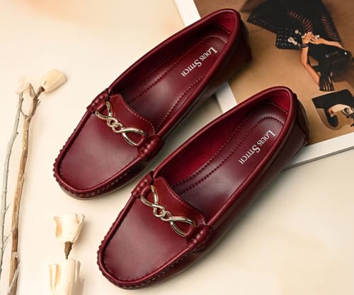Image of LOUIS STITCH Women's Premium Slip-On Loafers with Buckle | Elegant Solid Slip-On Comfort Shoes for Casual and Formal Wear | Slip-On Loafer Shoes for Women | LSLD-BLR-HS02