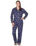 Noble Mount Women Pajamas Set - 100% Cotton Flannel Pajamas - Starry Night Blue- M