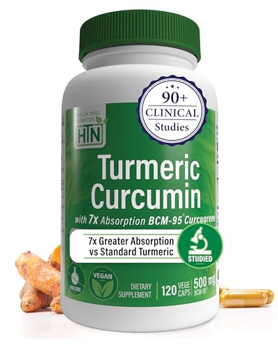Image of Health Thru Nutrition Turmeric Curcumin Complex 500mg Supplement | as BCM-95 Curcugreen Clinically Studied | Vegan Certified (Pack of 120)