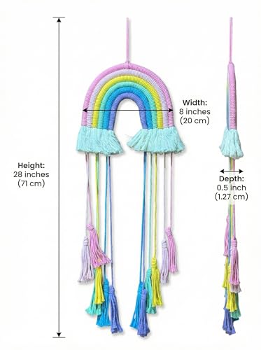 Image of JH Gallery Handmade Rainbow Macrame Wall Hanging - Colorful Cotton Rope Boho Wall Art with Tassels for Nursery, Kids Room and Bedroom Wall Decor, Cozy Home Decor for Living Room.