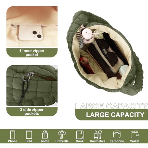 Image of Quilted Puffer Tote Bag Purse Puffy Crossbody Shoulder Bag,Lightweight Nylon Hobo Bag Puffer Carryall Bag for Women Girl
