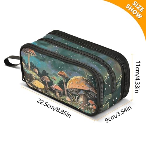 Image of Pencil Case Big Capacity Vintage Snail Mushroom Starry Night Handheld 3 Compartments Pencil Pouch Portable Large Storage Canvas Pencil Bag for Boys Girls Adults Students
