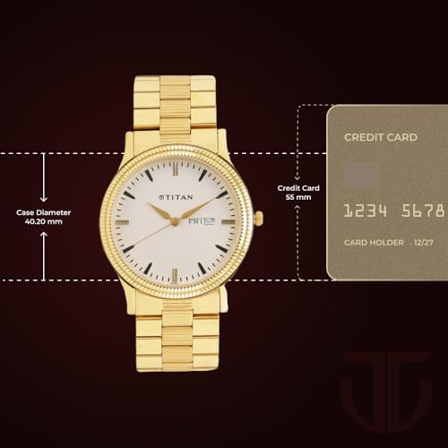 Image of Titan Quartz Analog With Day & Date Silver Dial Gold Stainless Steel Strap Watch for Men - NT1650YM03