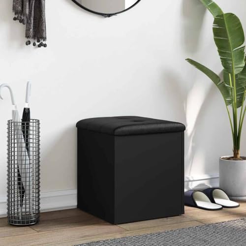 Banc de rangement noir en bois 42cm avec couvercle rabattable