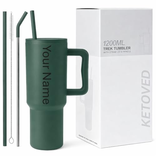Image of Personalised with Your Name, 1200ml Tumbler with Straw-Handle-Stainless Steel Double Wall Insulated Cup | Leakproof Sipper Mug for Hot-Cold Drinks |Coffee - WaterTumbler (Green Custom)