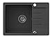 VBChome Spülbecken Schwarz 60 x 44 cm Granit Einzelbecken Einbauspüle gesprenkelt reversibel Verbundspüle + Siphon Waschbecken