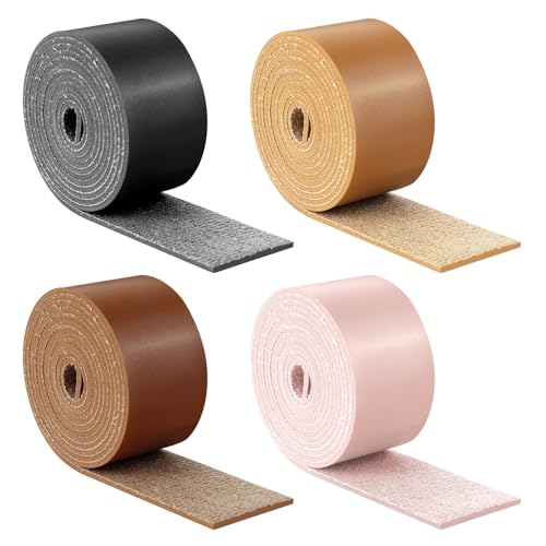 UNIFAMILY 4 Rolls Leather Blank Belt, 4 Color Mixed Leather Straps for Crafts, 2 mm Thickness Leather Straps for Hanging, Total 157 Inches Blank Belt Strips for DIY Craft Belt Tooling Projects