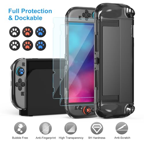 Image of innoAura Switch 2 Case 14-in-1 Bundle for NS Switch 2 (2025), with Carrying Case, Protective Cover, Thumb Grips, Screen Protector, Cute Pendant and Sticker, Gray