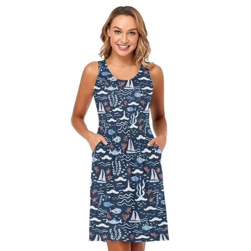 Image of ALAZA Women's Summer Dress Sun Dress Sleeveless with Pockets