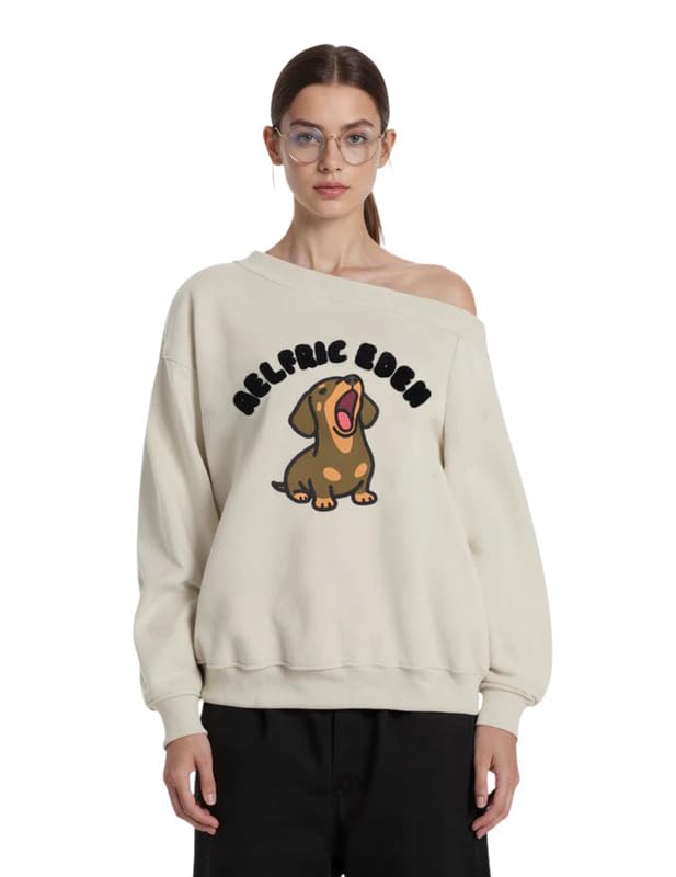 Aelfric Eden jamnik bluza damska z odsłoniętymi ramionami, sweter z długim rękawem, luźna bluzka, modna bluzka na wiosnę i jesień, Y2K Streetwear
