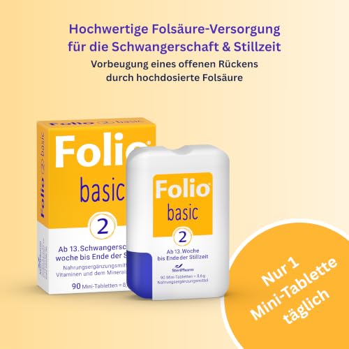 Folio 2 basic – Folsäure für Schwangerschaft & Stillzeit – 90 Mini-Tabletten – Folsäure (B9), Vitamin B12, D3 & Jod… – Ansicht 4