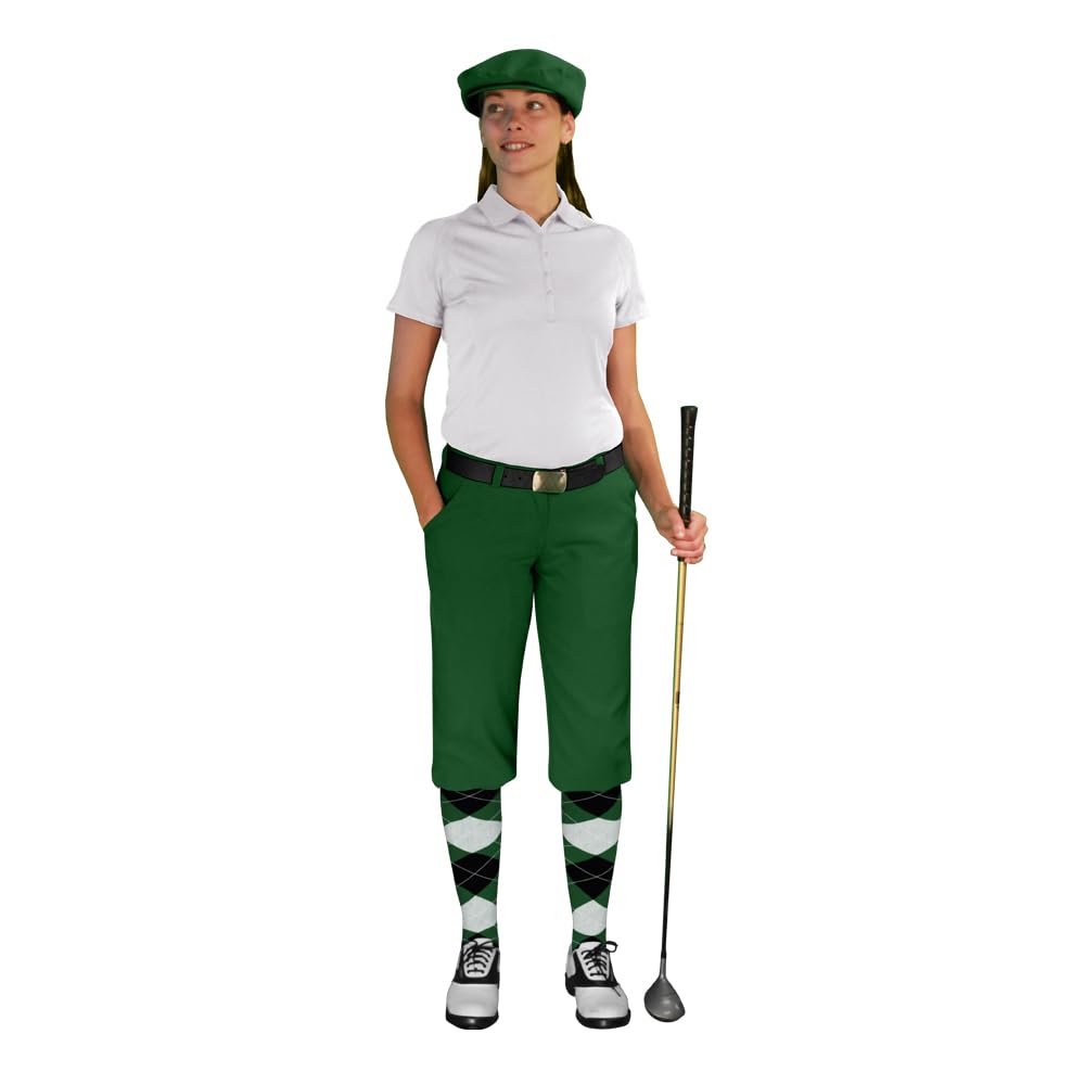 Golf Knickers Ladies Select A Style Outfit - Matching Golf Cap - Dark Green - Waist 6 - Sock - Dk Green/Black/White