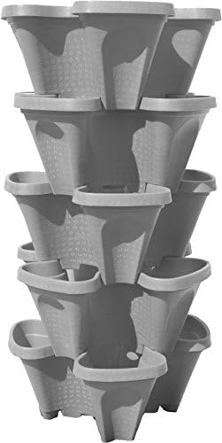 Large 64 Quart - Stackable Planter 5-Pack - Stone Color - Grow More in Less Space - DIY Vertical Gardening System - for Growing Veggies, Herbs, Garden Greens, Strawberries
