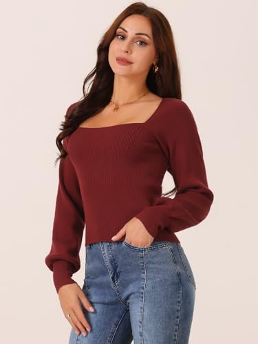 Image of Seta T Women's Square Neck Long Sleeve Sweaters Casual Ribbed Knit Fitted Pullover Sweater Tops