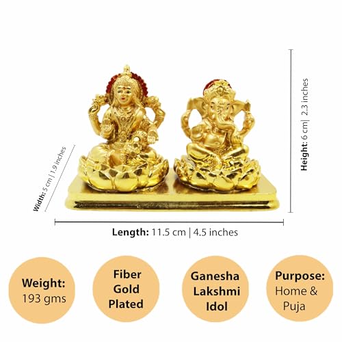 Image of Spillbox Car Dashboard Idols | Accessories | Car Dashboard Interior |Perfect for Gifting | Decorative Showpiece for Home and Office (Gold-Laxmi Ganesh)