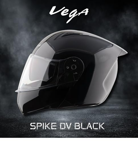 Image of Vega VM-02 Spike Flip-Up Motorcycle Helmet with ISI Certification | High-Impact ABS Shell, Dual Visor, UV & Scratch Resistant: Black, XL