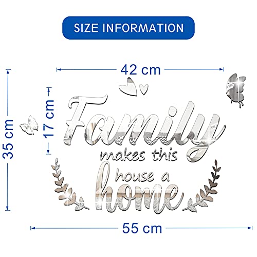 3D Acrylic Mirror Decal Wall Decor Stickers Family Letter Quotes Wall Stickers Removable Diy Motivational Family Butterfly Mirror Stickers For Home Office Dorm Mirror Wall Decoration (Silver) #TOP3