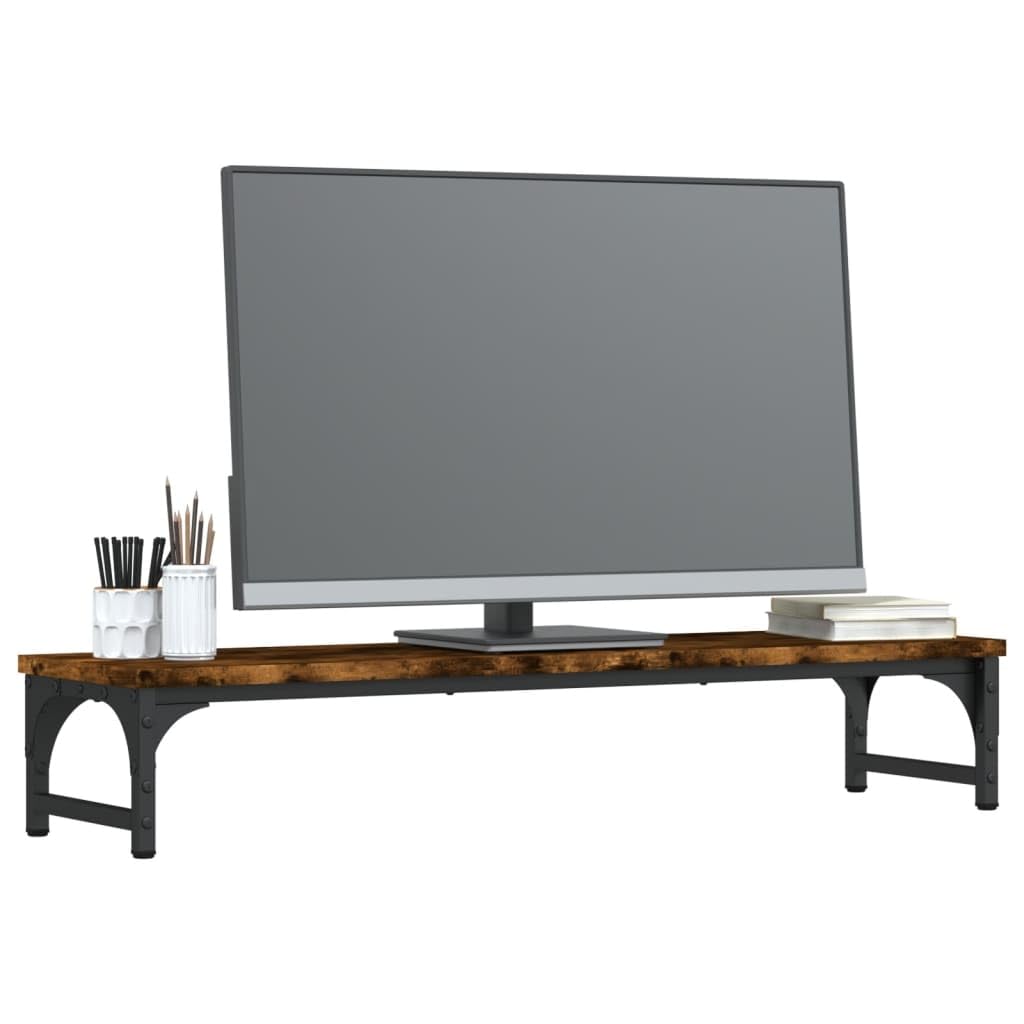 Supporto per monitor in legno di rovere affumicato, 85 x 23 x 15,5 cm, ergonomico, regolabile in altezza, postazione di lavoro, ufficio, casa, gaming