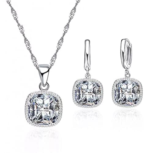 Ensembles de boucles d'oreilles et collier 925 carrés pour mariées et grandes occasions