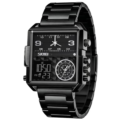Image of SKMEI Men's Digital Sports Watch, LED Square Large Face Analog Quartz Wrist Watch with Multi-Time Zone Waterproof Stopwatch