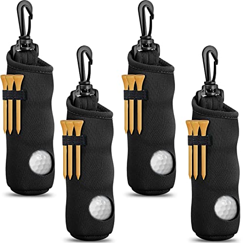 Chivao 4 Pieces Golf Tee Holder Golf Ball Carry Bag Pouch Ball Holder Keychain Belt Clip Gifts Accessories(Black Simple)