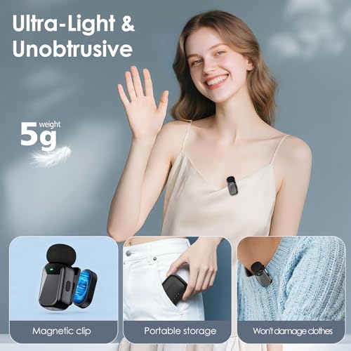 Image of HEHOTTC Mini Wireless Lavalier Microphones for iPhone 15 /16 /17 & Android, 30H Battery Life with Charging Case, Lapel Microphone Wireless for Video Recording Vlogging