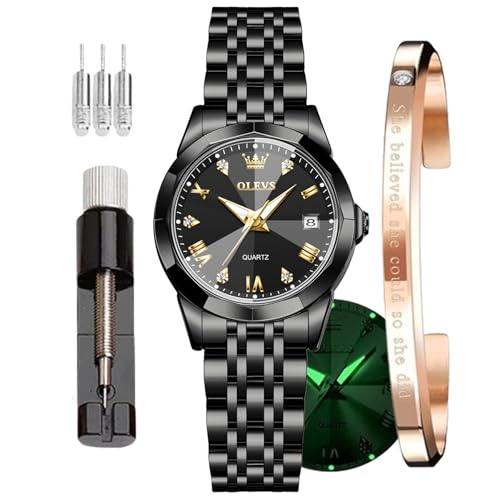 Image of OLEVS Women's Analog Watch Quartz Rose Gold Stainless Steel Strap Fashion Luxury Business Circular Calendar