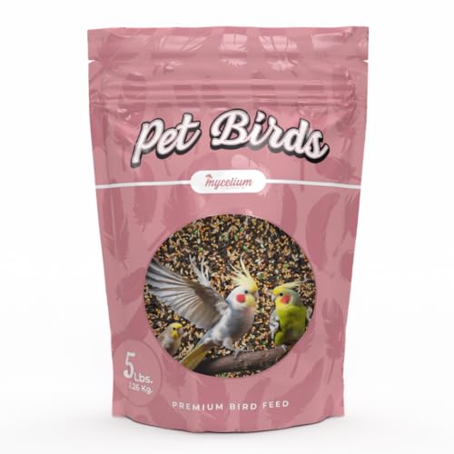 Mycelium Pet Bird Protein | High-Protein Bird Seed for Canaries, Parrotlets, Parakeets | Organic Mix with Vitamins, Nyjer, Egg, Canary & Flaxseed | Feather & Energy Support | Non-GMO 5 lb Bag