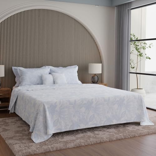 Image of BOUTIQUE LIVING Luxe Loom Weavers Gallore 100% Cotton 600 TC Blue Floral King Bedsheet Set
