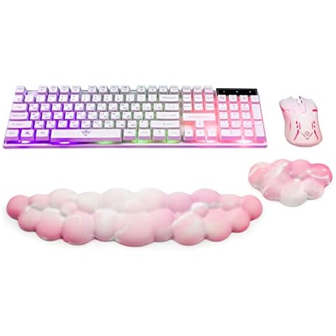 Cloud Wrist Rest for Keyboard & Mouse, Set of 2 Memory Foam Cute Cloud Palm Rest Keyboard with Non-Slip Base, Ergonomic Cloud Arm Rest Keyboard for Easy Typing Pain Relief for Gaming/Laptop(Pink) Cover