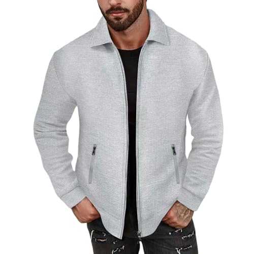 Men Jackets – Zipper Long Sleeve Collared Coat with Pockets Outdoor Casual Jackets