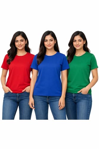 Image of Hangout Hub HH95 Tshirt for Womens | Regular Fit | Super Combed Cotton Women T-Shirt | Solid Plain Tees | Round Neck T Shirt | Half | Pack of 2 | 3 | 4 | 5 | 6