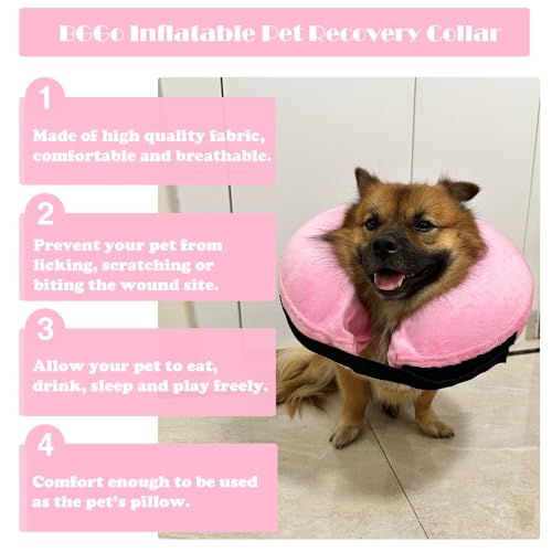Image of Inflatable Dog Cone Collar for Medium Large Dogs and Cats, Self-Inflating Soft Adjustable Blow up Donut Dog E-Collar for Post-Surgical Recovery