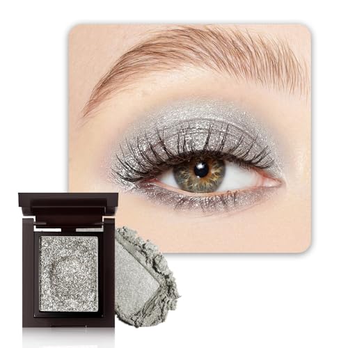 Image of WanTuoluo Sparkly Eyeshadow Palette for Women, Single Monochrome Eye Shadow Makeup, Shiny Pressed Cream Powder, Blendable Natural sombras para ojos, Holographic,Vegan,Travel (03-Glitter-Silver White)