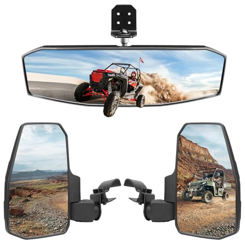 UTV Side Mirrors + Center Rearview Mirror Kit Compatible with Polaris Ranger 1000 900 570(The Center Mirror is Only Suitable for Models with Drop-Down Mounting Holes Not Compatible with Full-Door)