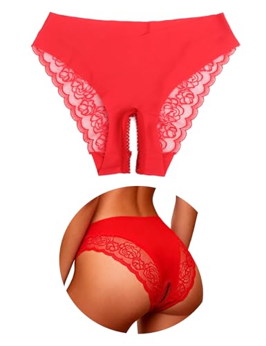 comeondear String Ouvert Sexy Tanga sans Couture Femme Grande Taille Culotte Fendue Dentelle Bikini Slip Bresilien Respirante sous-vêtements Féminins...