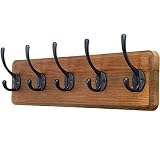 SKOLOO Rustic Wall Mounted Coat Rack: 16-inches Hole to Hole, Pine Solid Wood Coat Hook Hanger - 5 H