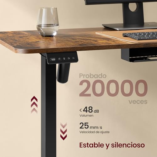 VASAGLE Escritorio Eléctrico Regulable en Altura, Escritorio en Forma de L, 140 x 160 cm, con Estación de Carga, Función de 2 Memorias, para Oficina Casa, Marrón Rústico y Negro Tinta LSD264K01 - imagen 5