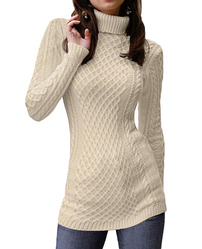 Image of v28 Women's Cotton Turtle Cowl Neck Aran Fishermen Fair Isle Cable Knit Sweater