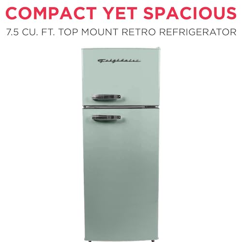 Frigidaire EFR753 Retro Apartment Size Refrigerator with Top Freezer - 2 Door Fridge with 7.5 Cu Ft of Storage Capacity, Adjustable Spill-Proof Shelves, Door & Crisper Bins, Mint