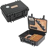 TOIKA Durable Black Cigar Humidor with Hygrometer, Travel Cigar Carrying Case with Cutter and Lighte