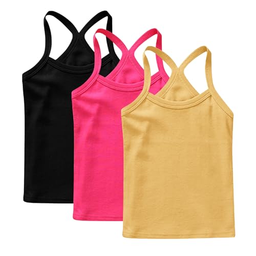 Lmdudan 3 Pcs Girls Tank Tops Racerback Camisole Undershirts 2025 Summer Spaghetti Strap Basic Camis Dance Tee Shirts 1-13Y