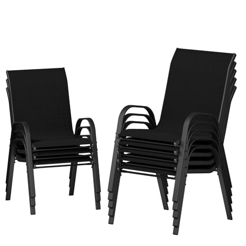 Image of UDPATIO Patio Chairs Set of 8, Stackable Outdoor Dining Chairs with High Back, Breathable Textilene Fabric Outdoor Chair All Weather, 350LBS Capacity for Garden, Backyard (Black)