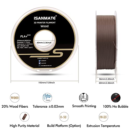 iSANMATE Wood PLA+ Filament 1.75mm, Sandale Holz Filament 3D Drucker Filament (20% Holzpulver + 80% PLA+), Matte Holzstruktur Maßgenauigkeit +/- 0,03 mm, 1KG Spool PLA+ Filament – Bild 5