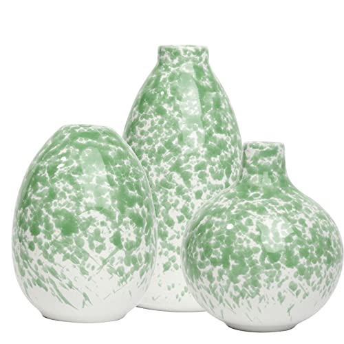 Ceramic Vase 3 Piece Set, Home Decor Decorative Flower Vases Set For Modern Farmhouse Decoration, Living Room Centerpieces,Events, Table, Bookshelf, Mantel And Entryway Decor (Green,Oval) #TOP5